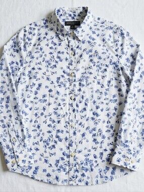 BANANA REPUBLIC Classic Fit Blue Floral Button-Down Gauze Shirt - M
